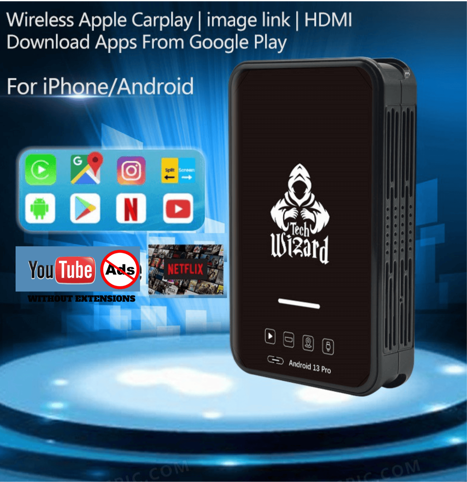 Tech Wizard MMB Android 13 Pro 128GB Carplay Multimedia AI Box include